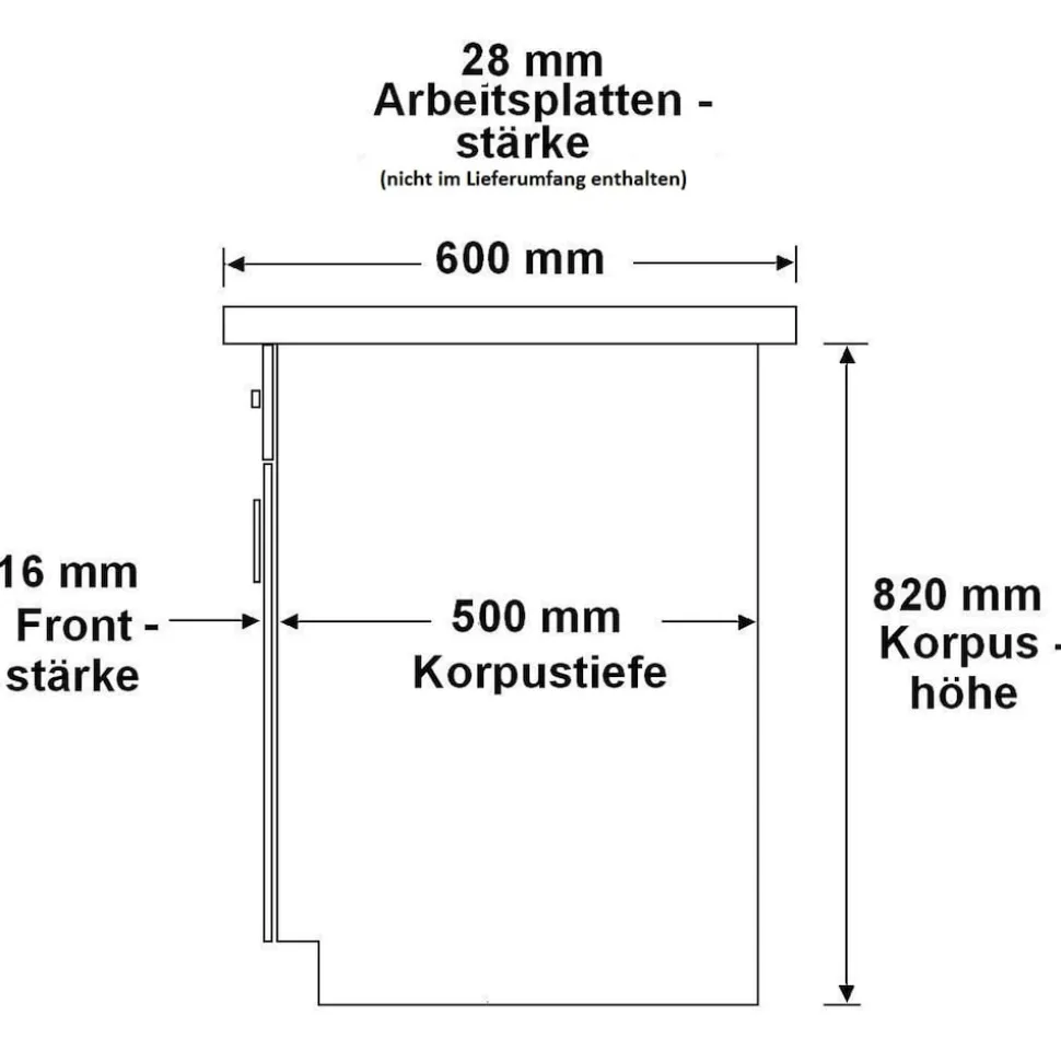 EKO White Herdunterschrank 60 Weiss matt Küchenzeile Küchenblock Einbauküche