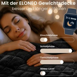 ELONEO Sherpa Fleece Gewichtsdecke 135x200cm 7kg, Oeko-Tex Zertifiziert, Entspannungsdecke & Anti-Stress Therapiedecke, schwere Decke zum Schlafen, schwarz