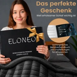 ELONEO Sherpa Fleece Gewichtsdecke 135x200cm 7kg, Oeko-Tex Zertifiziert, Entspannungsdecke & Anti-Stress Therapiedecke, schwere Decke zum Schlafen, schwarz
