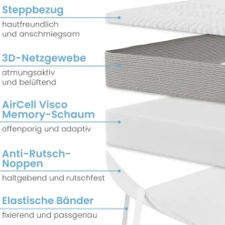 ELONEO Visco Topper Matratzenauflage 80 x 190 x 5 cm