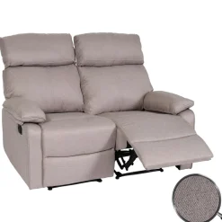 2er Kinosessel MCW-L93, Relaxsessel Fernsehsessel Sofa, Armlehne Liegefunktion Nosagfederung Stoff/Textil ~ grau-braun