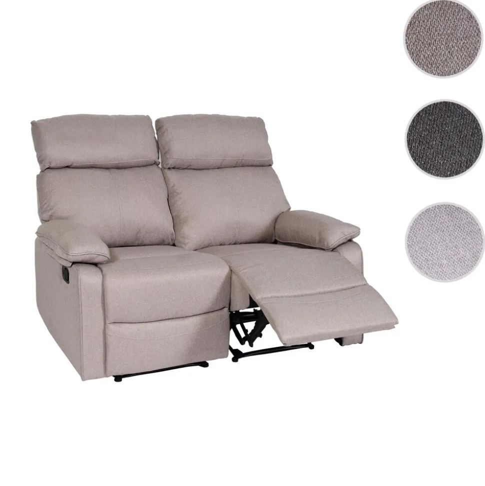 2er Kinosessel MCW-L93, Relaxsessel Fernsehsessel Sofa, Armlehne Liegefunktion Nosagfederung Stoff/Textil ~ grau-braun
