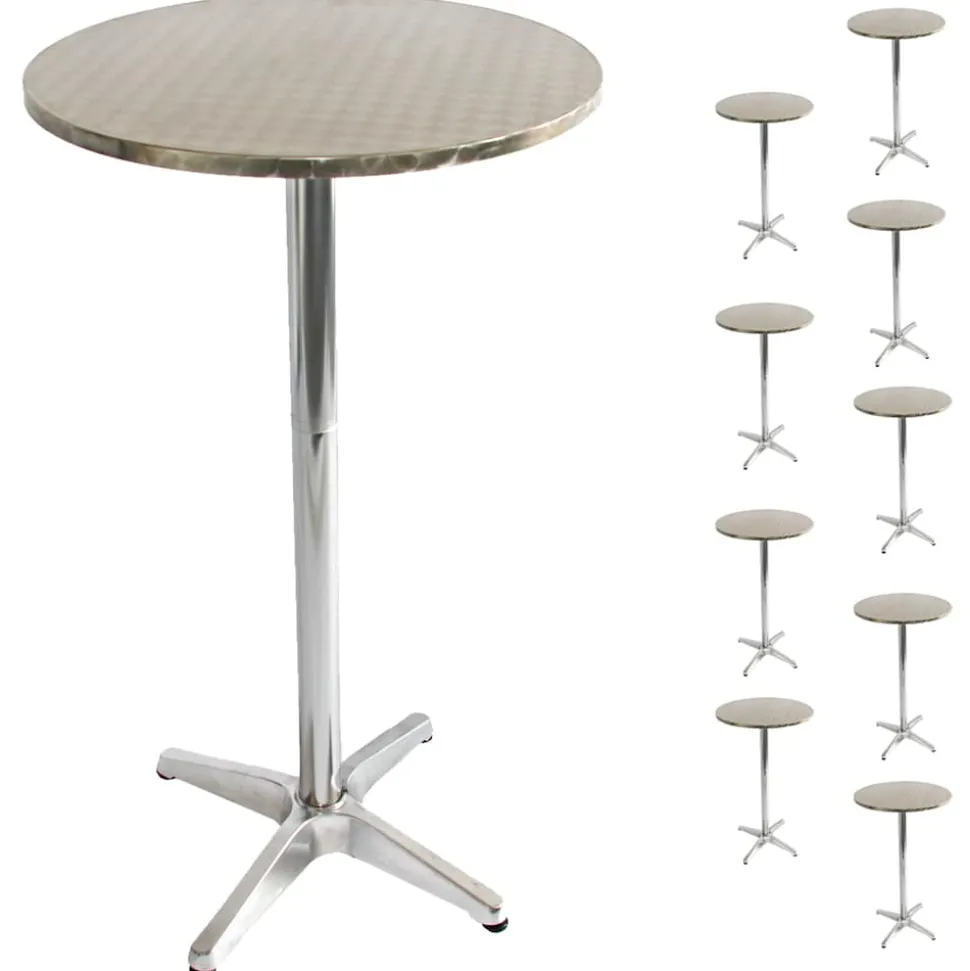 10er-Set Alu-Stehtisch, Bistrotisch, höhenverstellbar 70/110cm Ø=60cm ~ klappbar, Fuß mit Betoneinguss
