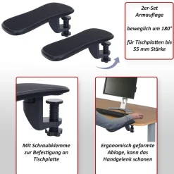 2er-Set Armauflage MCW-N75, für Schreibtisch Arm-/Handgelenkstütze Handgelenkauflage Ablage ergonomisch verstellbar