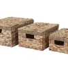3er Set Aufbewahrungsbox MCW-C23, Truhe Kiste Box mit Deckel, Wasserhyazinthe naturfarben