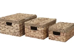 3er Set Aufbewahrungsbox MCW-C23, Truhe Kiste Box mit Deckel, Wasserhyazinthe naturfarben