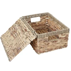 3er Set Aufbewahrungsbox MCW-C23, Truhe Kiste Box mit Deckel, Wasserhyazinthe naturfarben