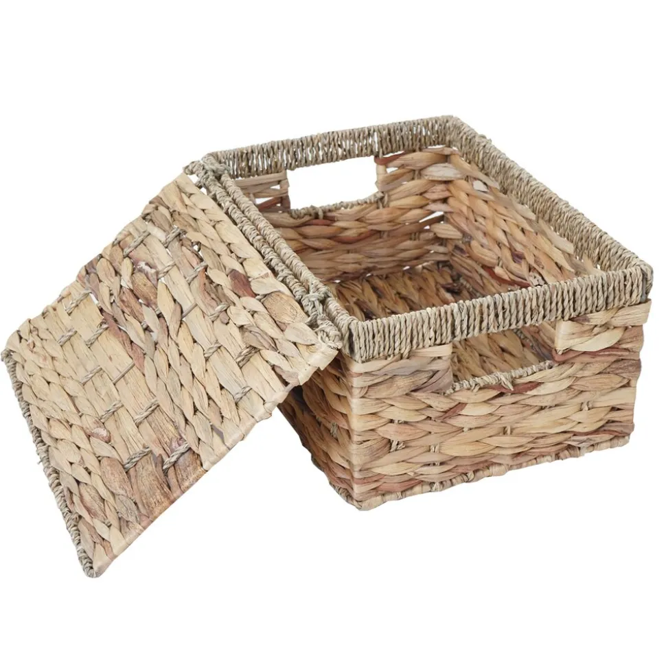 3er Set Aufbewahrungsbox MCW-C23, Truhe Kiste Box mit Deckel, Wasserhyazinthe naturfarben