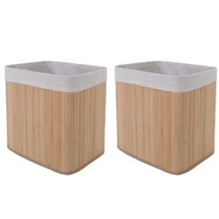 2er-Set Aufbewahrungskorb MCW-C21, Korb Aufbewahrungsbox Ordnungs-/Sortierbox Regalkorb, Bambus 33x33x23cm ~ natur