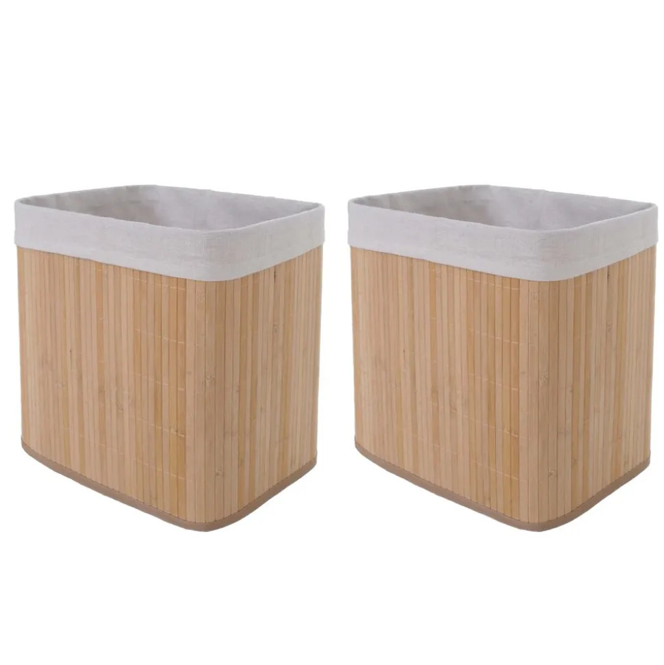 2er-Set Aufbewahrungskorb MCW-C21, Korb Aufbewahrungsbox Ordnungs-/Sortierbox Regalkorb, Bambus 33x33x23cm ~ natur
