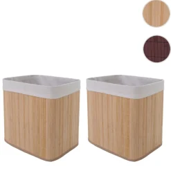 2er-Set Aufbewahrungskorb MCW-C21, Korb Aufbewahrungsbox Ordnungs-/Sortierbox Regalkorb, Bambus 33x33x23cm ~ natur