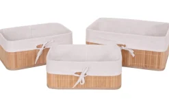 3er Set Aufbewahrungskorb MCW-C21, Korb Aufbewahrungsbox Ordnungsbox Sortierbox Regalkorb, Bambus ~ naturfarben