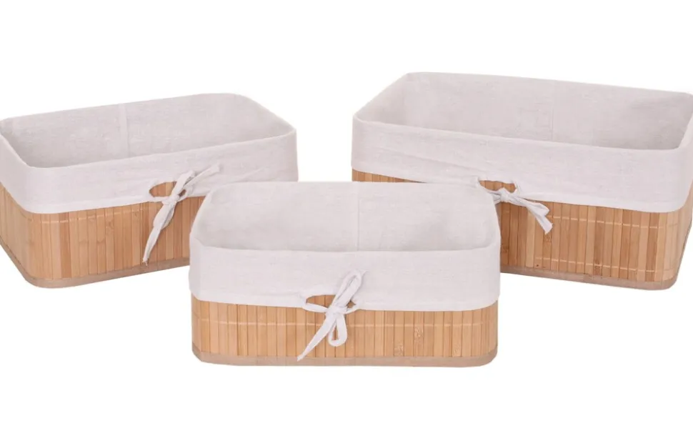 3er Set Aufbewahrungskorb MCW-C21, Korb Aufbewahrungsbox Ordnungsbox Sortierbox Regalkorb, Bambus ~ naturfarben
