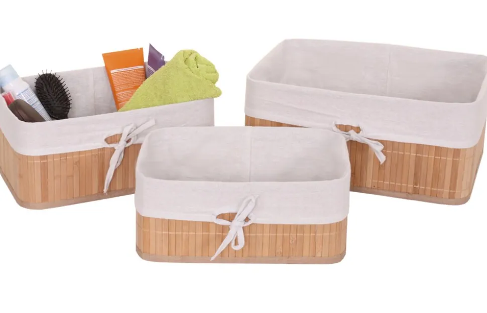 3er Set Aufbewahrungskorb MCW-C21, Korb Aufbewahrungsbox Ordnungsbox Sortierbox Regalkorb, Bambus ~ naturfarben