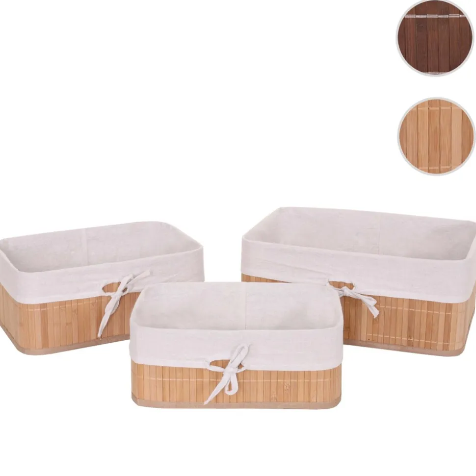 3er Set Aufbewahrungskorb MCW-C21, Korb Aufbewahrungsbox Ordnungsbox Sortierbox Regalkorb, Bambus ~ naturfarben