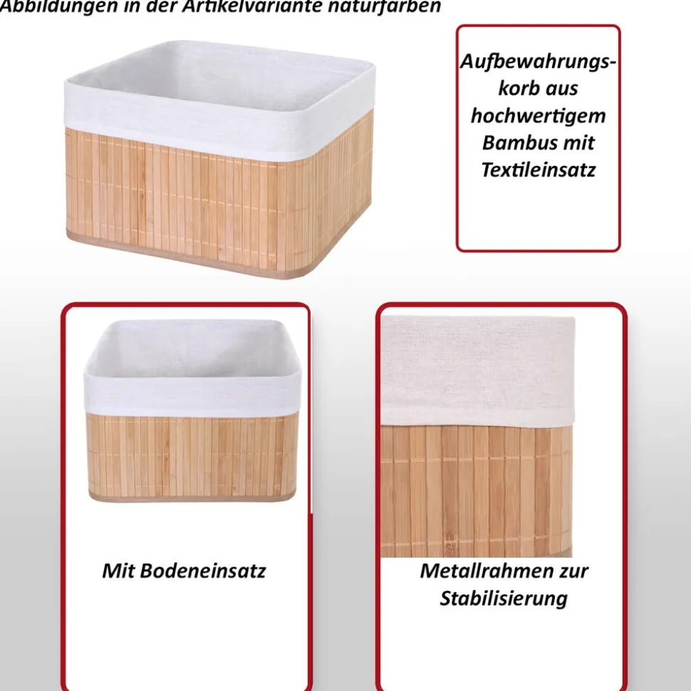 3er Set Aufbewahrungskorb MCW-C21, Korb Aufbewahrungsbox Ordnungsbox Sortierbox Regalkorb, Bambus ~ naturfarben