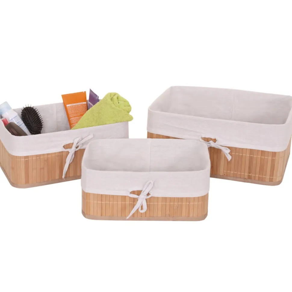 3er Set Aufbewahrungskorb MCW-C21, Korb Aufbewahrungsbox Ordnungsbox Sortierbox Regalkorb, Bambus ~ naturfarben