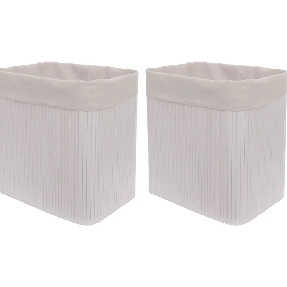 2er-Set Aufbewahrungskorb MCW-C21, Korb Aufbewahrungsbox Ordnungsbox Sortierbox Regalkorb, Bambus 33x33x23cm ~ weiß