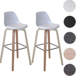 2er-Set Barhocker MCW-A89, Barstuhl Tresenhocker mit Lehne ~ Kunstleder, weiß