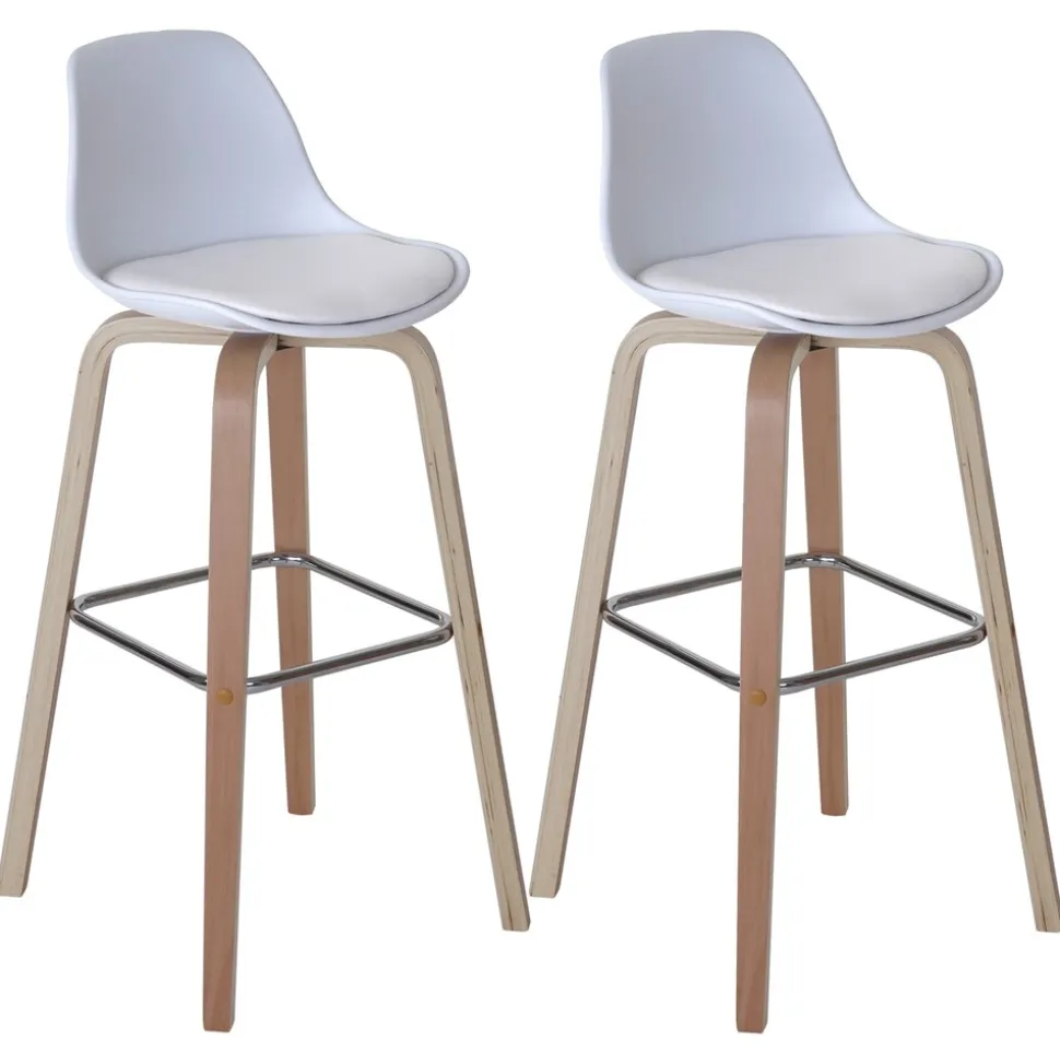 2er-Set Barhocker MCW-A89, Barstuhl Tresenhocker mit Lehne ~ Kunstleder, weiß