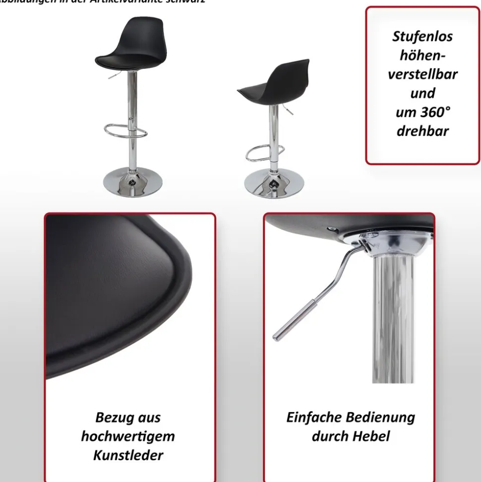 2er-Set Barhocker MCW-B14, Tresenhocker Barstuhl Drehhocker, Kunstleder ~ schwarz
