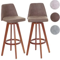 2er-Set Barhocker MCW-C43, Barstuhl Tresenhocker, Holz Textil drehbar ~ Vintage braun, helle Beine