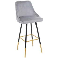 2er-Set Barhocker MCW-E70, Barstuhl Tresenhocker, Retro Design Samt goldene Streben/Füße ~ grau