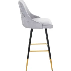 2er-Set Barhocker MCW-E70, Barstuhl Tresenhocker, Retro Design Samt goldene Streben/Füße ~ grau