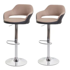 2er-Set Barhocker MCW-F16, Barstuhl Tresenhocker Drehhocker, mit Lehne Kunstleder ~ taupe-schwarz