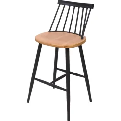 2er-Set Barhocker MCW-G69, Tresenhocker Barstuhl, Massivholz Retro Design Metall Fußablage Gastronomie ~ naturfarben
