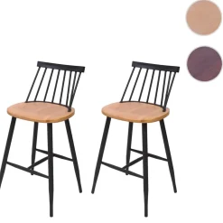 2er-Set Barhocker MCW-G69, Tresenhocker Barstuhl, Massivholz Retro Design Metall Fußablage Gastronomie ~ naturfarben