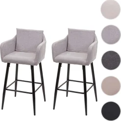 2er-Set Barhocker MCW-H93, Barstuhl Tresenhocker, Fußablage Metall ~ Stoff/Textil hellgrau