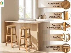 2er-Set Barstuhl aus Akazienholz, ca. 34 x 34 x 76 cm - Braun