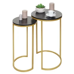 2er-Set Beistelltisch MCW-K46, Kaffeetisch Nachttisch Loungetisch, Marmor-Optik MDF ~ schwarz-gold