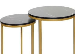 2er-Set Beistelltisch MCW-K46, Kaffeetisch Nachttisch Loungetisch, Marmor-Optik MDF ~ schwarz-gold