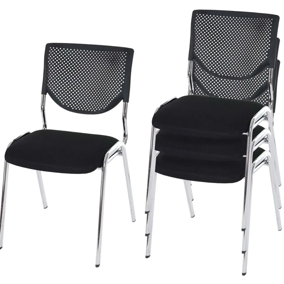 4er-Set Besucherstuhl H401, Konferenzstuhl stapelbar, Stoff/Textil ~ Sitz schwarz, Füße chrom