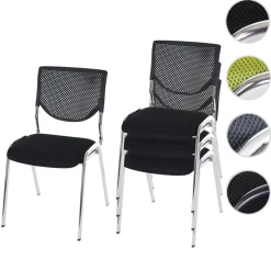 4er-Set Besucherstuhl H401, Konferenzstuhl stapelbar, Stoff/Textil ~ Sitz schwarz, Füße chrom