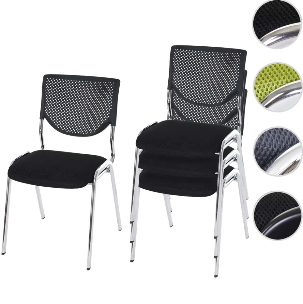 4er-Set Besucherstuhl H401, Konferenzstuhl stapelbar, Stoff/Textil ~ Sitz schwarz, Füße chrom