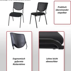 4er-Set Besucherstuhl H401, Konferenzstuhl stapelbar, Stoff/Textil ~ Sitz schwarz, Füße chrom