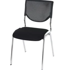 4er-Set Besucherstuhl H401, Konferenzstuhl stapelbar, Stoff/Textil ~ Sitz schwarz, Füße chrom