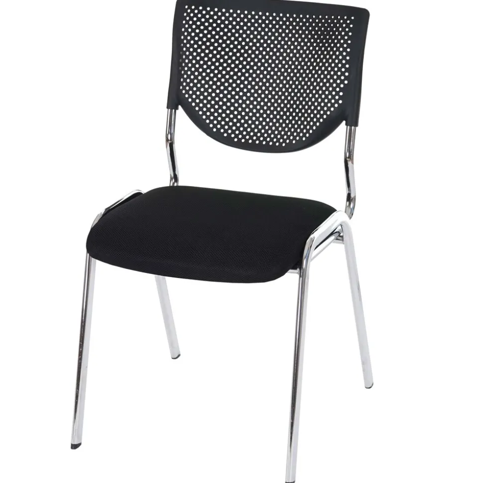 4er-Set Besucherstuhl H401, Konferenzstuhl stapelbar, Stoff/Textil ~ Sitz schwarz, Füße chrom