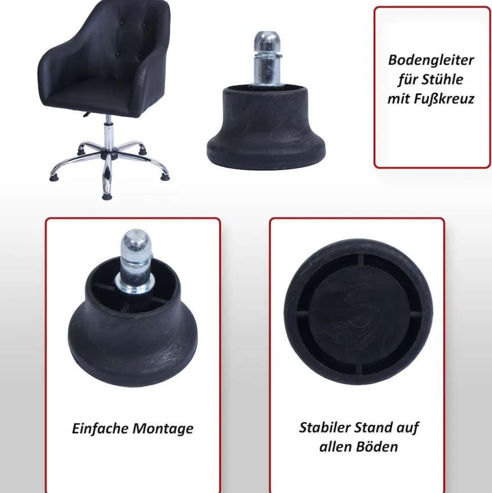 5er-Set Bodengleiter MCW-K72 statt Rollen - fester Stand für Bürostuhl/Esszimmerstuhl, Fußgleiter, Ø 11mm schwarz