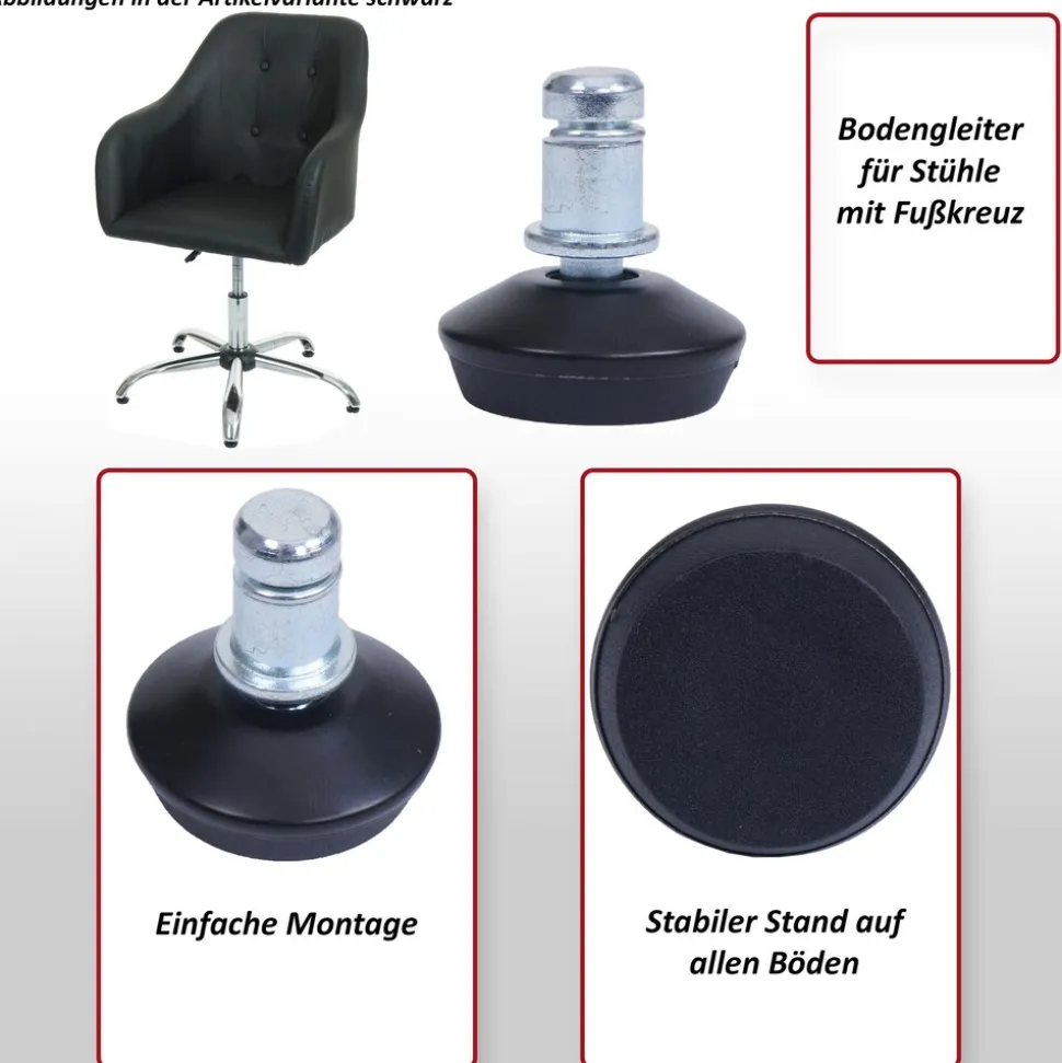 5er-Set Bodengleiter MCW-K74 statt Rollen - fester Stand für Bürostuhl/Esszimmerstuhl, Fußgleiter, Ø 11mm ~ schwarz