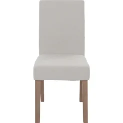 2er-Set Esszimmerstuhl Littau, Stuhl Küchenstuhl Hochlehner, Stoff/Textil Bouclé Holz ~ creme, naturfarbene Beine