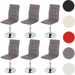 6er-Set Esszimmerstuhl MCW-C41, Stuhl Küchenstuhl, höhenverstellbar drehbar, Kunstleder MVG-zertifiziert ~ taupe-grau