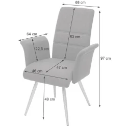 6er-Set Esszimmerstuhl MCW-G55, Küchenstuhl Stuhl mit Armlehne, Stoff/Textil Edelstahl gebürstet ~ grau-braun