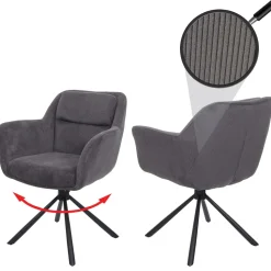 2er-Set Esszimmerstuhl MCW-K33, Küchenstuhl Stuhl, drehbar Auto-Position, Stoff MVG ~ Kord-grau
