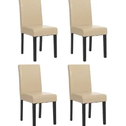 4er-Set Esszimmerstuhl Stuhl Küchenstuhl Littau ~ Leder, creme dunkle Beine