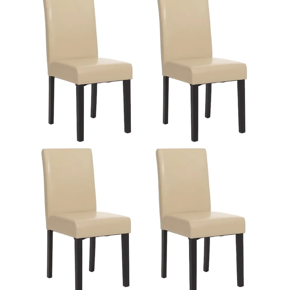 4er-Set Esszimmerstuhl Stuhl Küchenstuhl Littau ~ Leder, creme dunkle Beine