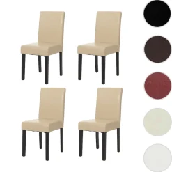 4er-Set Esszimmerstuhl Stuhl Küchenstuhl Littau ~ Leder, creme dunkle Beine